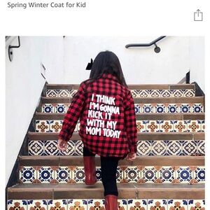 Kid’s Red and Black Plaid Shirt with Fun Text Size 3T